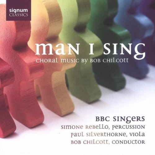 "Album cover featuring rainbow-colored wooden figures and white text on a white background."