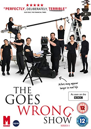 DVD cover for "The Goes Wrong Show" featuring a chaotic stage crew.