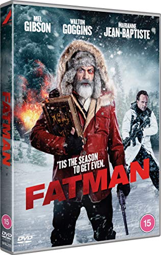 DVD case for "Fatman" with Mel Gibson in a red winter coat.