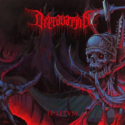 Dark album cover with skull, branches, and the band name "Depravation.