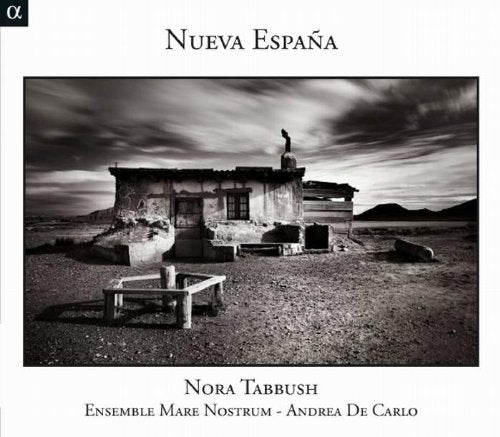 "Album cover with black-and-white photo of a small, ruined building in a desert landscape."