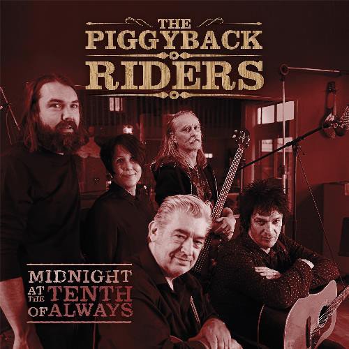 "Album cover featuring five men with musical instruments, sepia-toned with red tint."