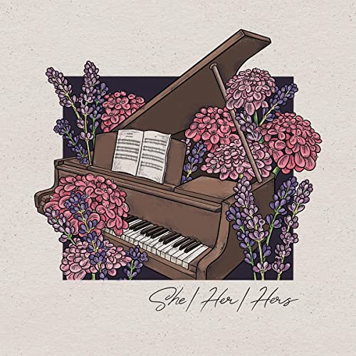 CD cover with illustrated piano, flowers, and handwritten title text.