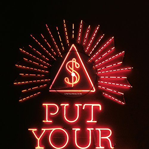 A vinyl record cover with a neon-lit dollar sign and text against a black background.