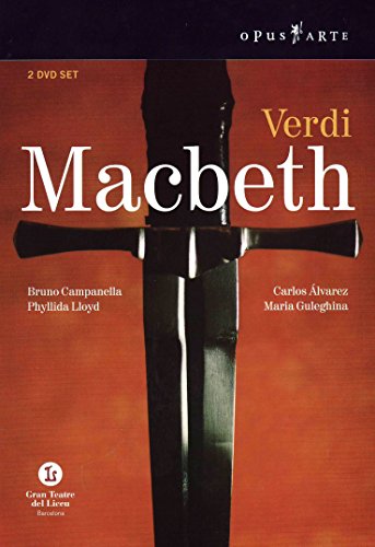 "Macbeth DVD cover featuring a sword on a red background with white and yellow text."
