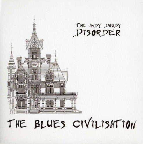 Album cover with a black and white drawing of a large, ornate house.