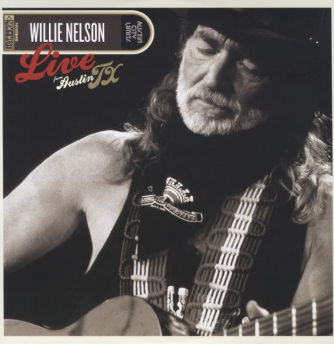 Willie Nelson portrait on album cover, black and white, guitar visible.