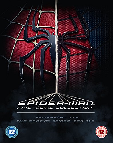 "Blu-ray cover featuring a split red Spider-Man costume with 'Spider-man Five-Movie Collection' text."