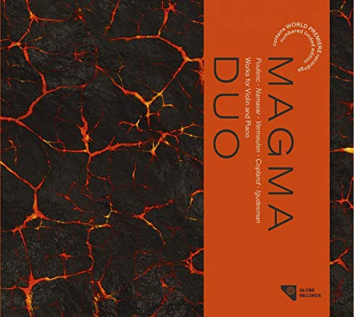 CD cover: "Magma Duo" – Poulenc violin and piano works, fiery red design.
