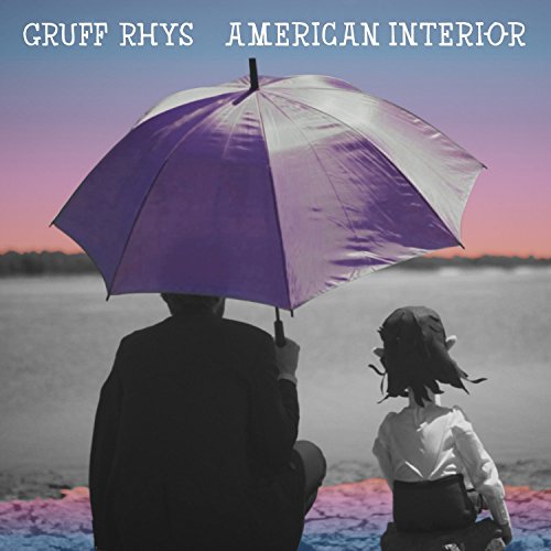 "Album cover featuring a man and child under a purple umbrella at dusk."