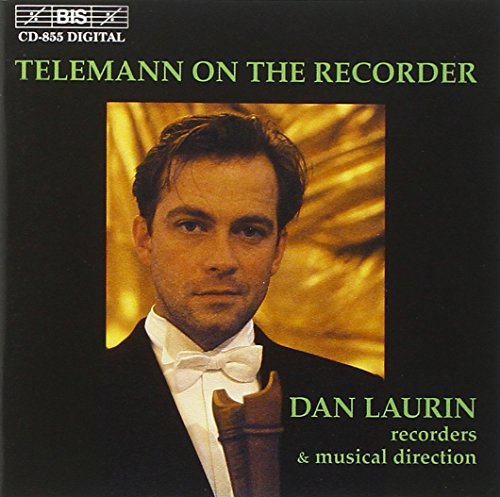 CD cover: portrait of Dan Laurin with a recorder, gold background.