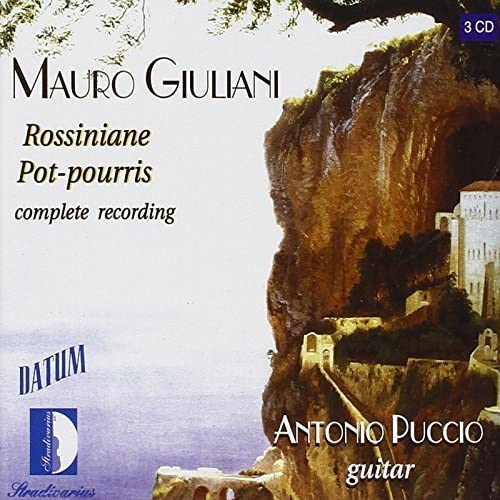 CD cover with coastal landscape, text naming Mauro Giuliani and Antonio Puccio.