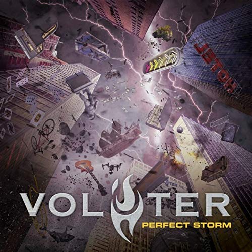 Album cover for Volsterās āPerfect Stormā depicting a chaotic, stormy cityscape.