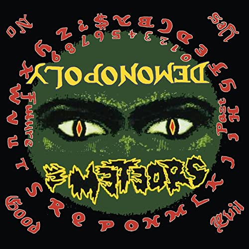 Green face with glowing red eyes and the band name "Meteors" below.