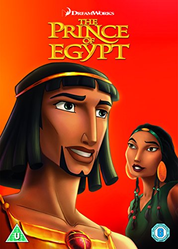 "Prince of Egypt DVD cover featuring animated characters Moses and Miriam against a red background."