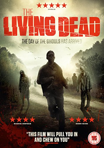 "The Living Dead" DVD cover featuring zombies walking on a road, with bold red title.