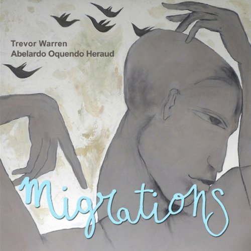 "Album cover art featuring a grayscale illustration of a person with 'Migrations' written below."