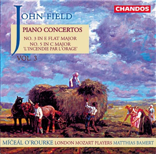 CD cover featuring a painting of people working with a hay wagon under clouds.