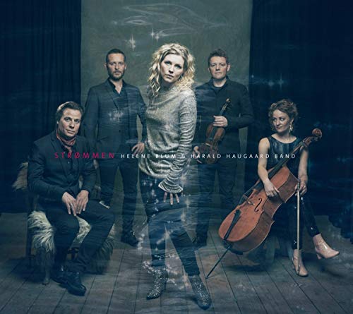Five musicians with instruments, including a cello and violin, pose for a CD cover.