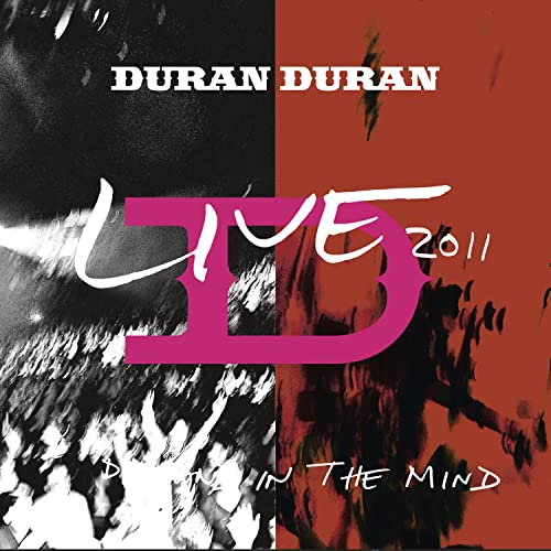 Duran Duran live album cover, split black, white, and red design.