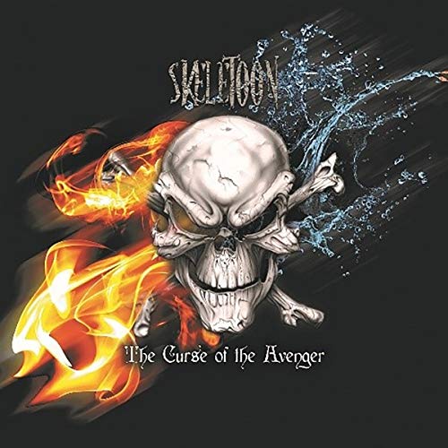 Skull with flames and water, album cover for Skeletoon’s “The Curse of the Avenger.”