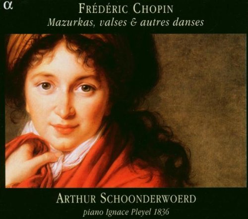 "CD cover featuring a portrait of Frédéric Chopin in a red jacket."