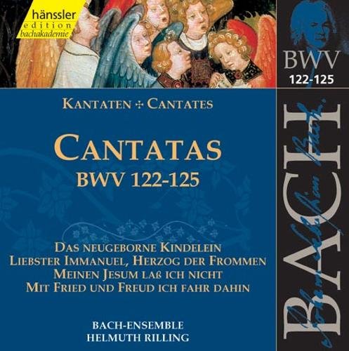 CD cover for Bach cantatas BWV 122-125, featuring angelic figures.