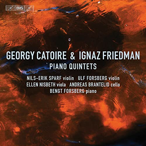 CD cover for piano quintets by Catoire & Friedman, abstract orange design.