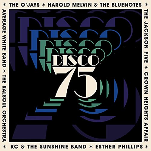 CD cover for “Disco 75” with bold text and colorful graphics.