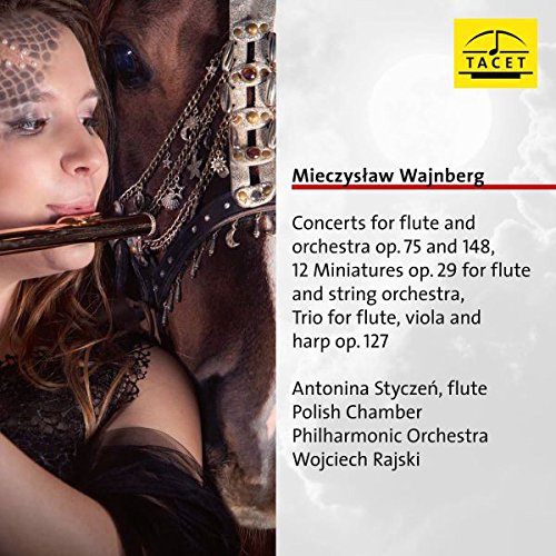 CD cover with a woman playing flute beside a horse, listing musical compositions.