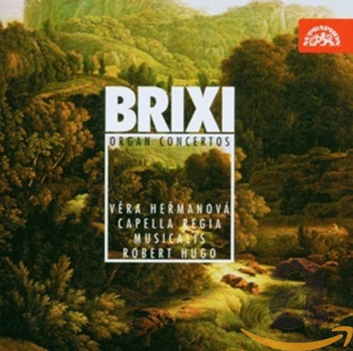 CD cover for Brixi organ concertos, featuring a landscape painting.