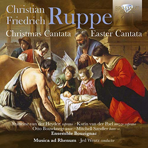 "CD cover featuring a Renaissance-style painting of the Nativity scene with text overlay."
