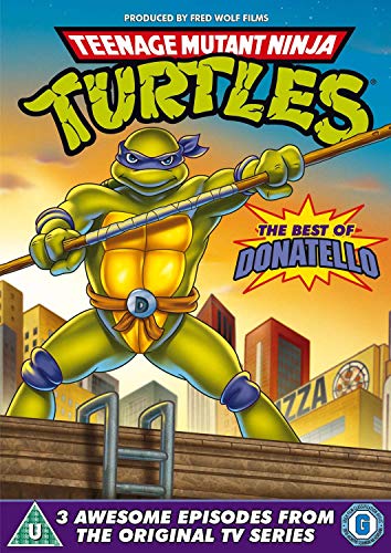 "Teenage Mutant Ninja Turtles DVD cover featuring Donatello with a staff on a rooftop."