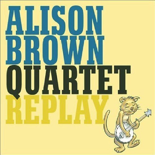 "Album cover with yellow background, blue and black text, and cartoon cat playing banjo."