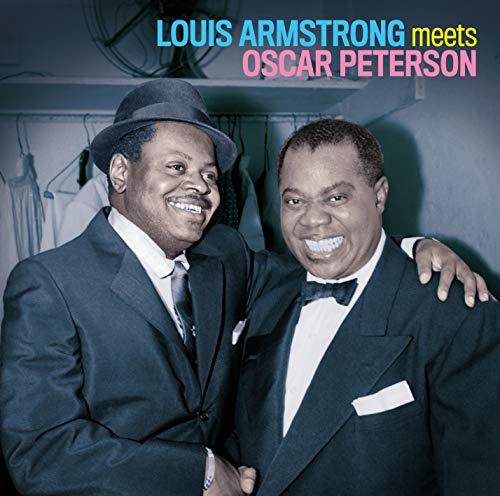 Louis Armstrong and Oscar Peterson smiling, album cover for CD release.