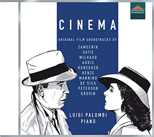 "CD cover with man and woman facing, 'CINEMA' title, and composer names listed."