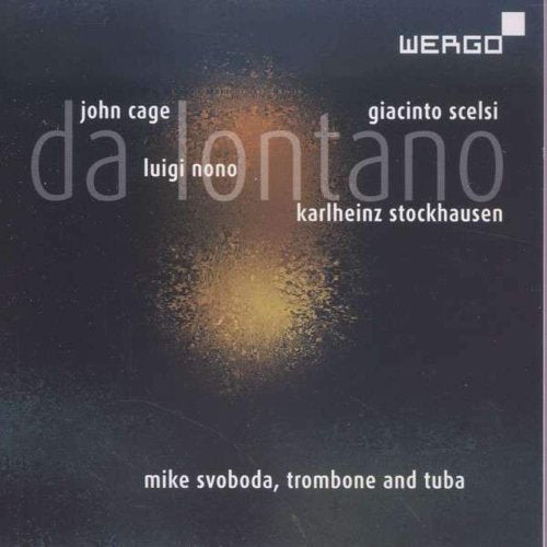 "CD cover with dark background, yellow explosion, and white text listing composer names."