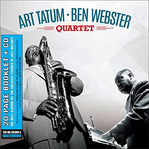 Jazz musicians Art Tatum and Ben Webster playing saxophone and drums.