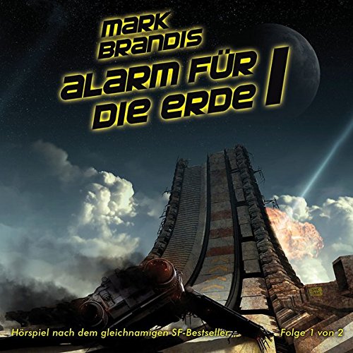 "Audio CD cover with futuristic spaceship and tower, cloudy sky, and moon."