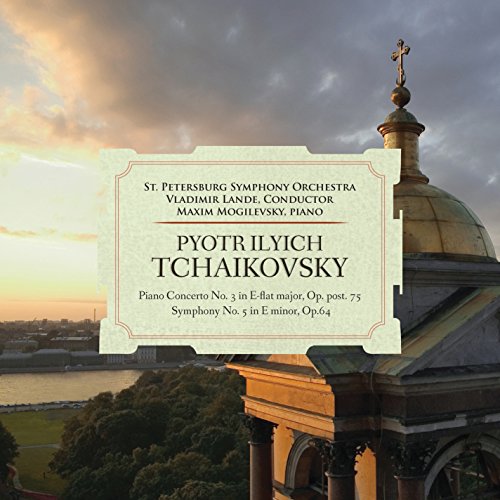 CD cover with a building and cloudy sky, featuring Tchaikovsky's name and musical works.
