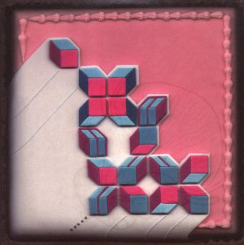 The image depicts a CD cover with a 3D graphic design. #### Alt text: "CD cover with 3D red and blue cubes forming a symbol on a pink background."
