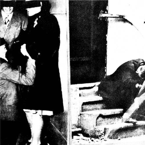 Black and white grainy images of people in distressed poses.