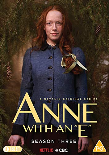 "Anne With An 'e' Season 3 DVD cover featuring a young woman in a blue dress."