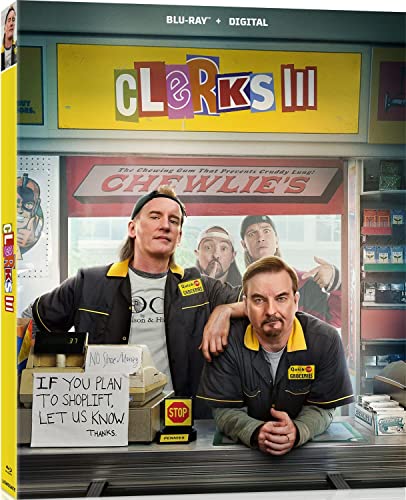 Clerks III" Blu-ray cover featuring characters from the film at a convenience store.