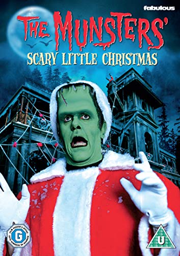 The Munsters' Scary Little Christmas" DVD cover featuring Frankenstein in a Santa suit.