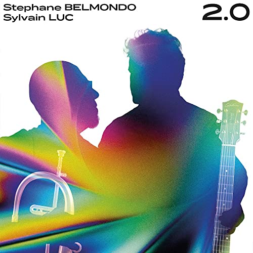 CD cover for Stephane Belmondo & Sylvain Luc’s “2.0”, featuring musicians’ silhouettes.