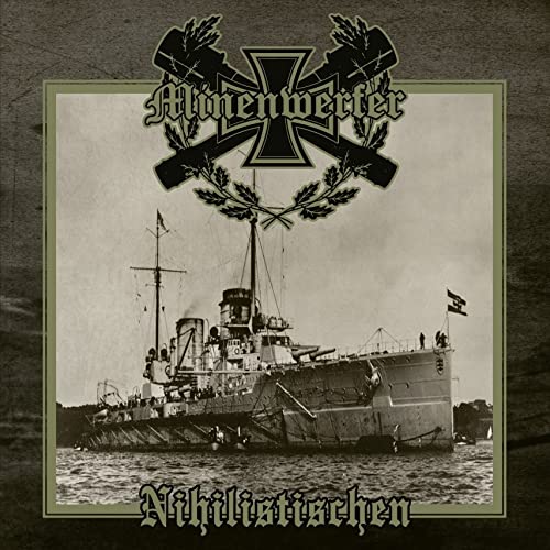 CD cover: vintage warship with ornate, dark text and foliage design.