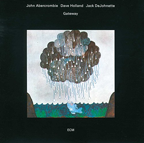 "Album cover with abstract cloud illustration on black background, featuring 'Gateway' by John Abercrombie."