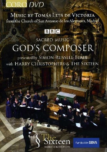 DVD cover for “God’s Composer” featuring choral group The Sixteen in a church.