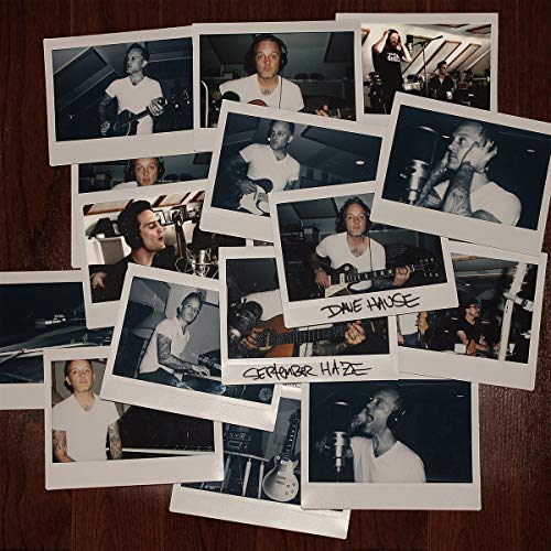 Polaroid-style photos of Dave Hause, recording in a music studio.